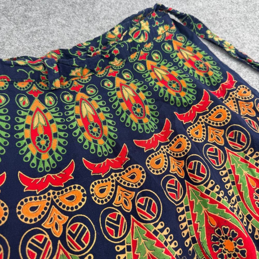 Boho Paisley Mandala Wrap Maxi Skirt Navy Blue Red Green Adjustable Festival - Picture 2 of 5